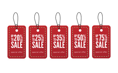 Set of sale labels. Shopping discount tags on paper. Special offer. Vintage. Vector illustration.