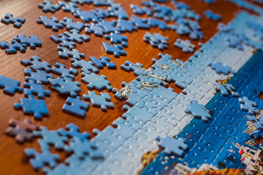 Partially solved jigsaw puzzle