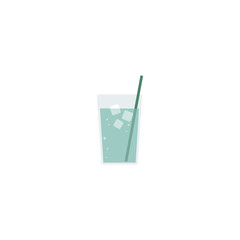 Fresh soda drink on a glass with ice and straw vector flat illustration isolated on a white background.
