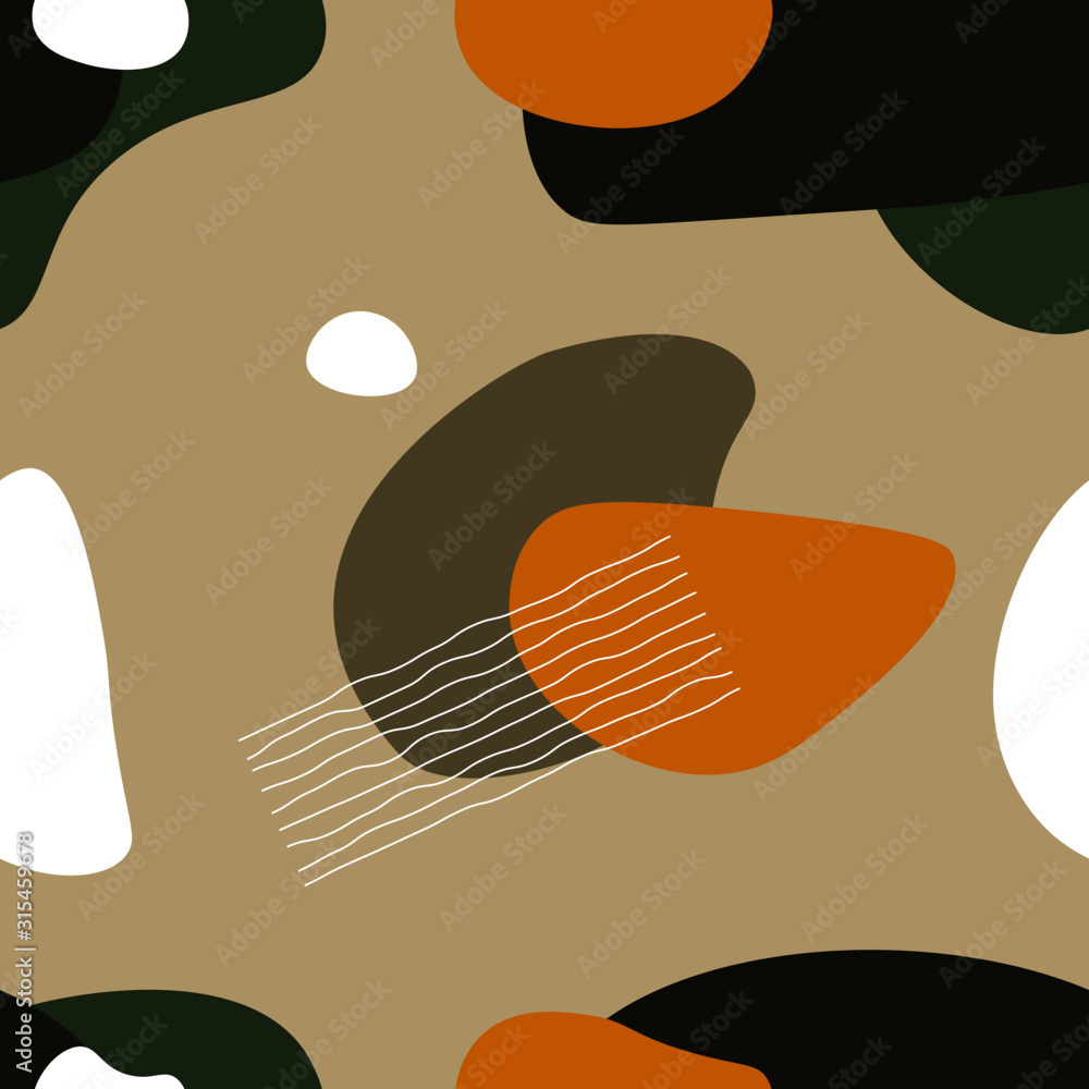 Poster geometric seamless pattern. abstract endless background with green blob shapes flat style, print for