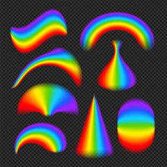 Rainbows in different shape realistic set on transparent background isolated vector illustration