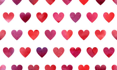 Happy Valentines Day. Greeting card with pink and red watercolor hearts.