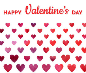 Happy Valentines Day. Watercolor seamless pattern with red hearts. Vector wallpaper for holidays.