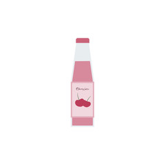 Cherry juice in a bottle flat vector illustration isolated on a white background.