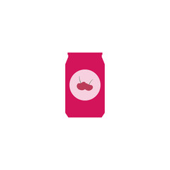 Fresh cherry juice in a red can flat vector illustration on a white background.