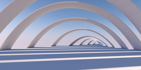 Abstract architecture background arched interior minimalism style 3d illustration