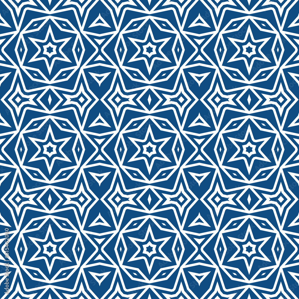 Poster Abstract seamless geometric pattern. Some forms smoothly transform into other forms. Kaleidoscope of lines and angles.