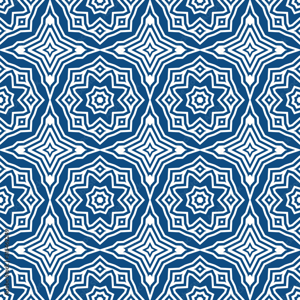 Poster Abstract seamless geometric pattern. Some forms smoothly transform into other forms. Kaleidoscope of lines and angles.