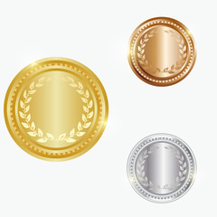 Winner Gold, Silver, Bronze Medals Set Vector. Metal Realistic Badge With First, Second, Third Placement Achievement. Competition Golden, Silver, Bronze Trophy