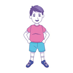 boy standing with tshirt and shorts, flat design