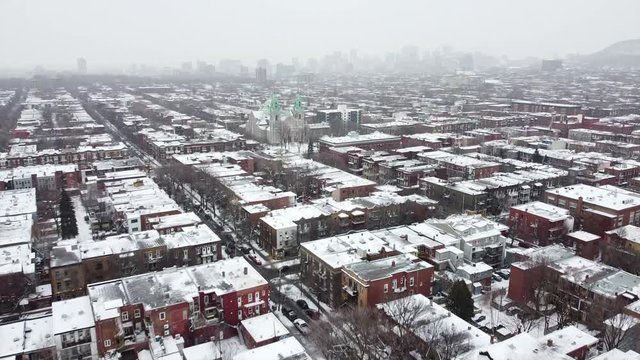 Montreal Plateau Mont-Royal winter snow aerial view