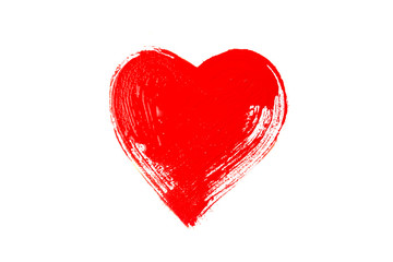 Red heart on a white isolated background painted with paints and a brush. The concept of...