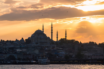 sunset over Istanbul city