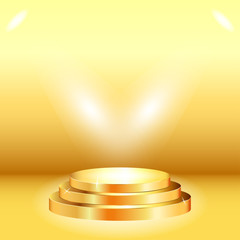Stage podium with lighting and confetti, Stage Podium Scene with for Award Ceremony on yellow Background. Vector illustration.