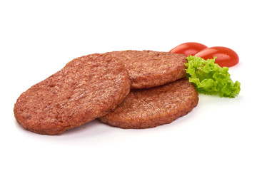 Fried Burger cutlets, ingredients for hamburger, isolated on white background