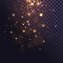 Falling golden sparks, dust glitter with blur effect on a transparent background