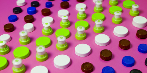 Many different types used or new battery, rechargeable accumulator, alkaline batteries on color...