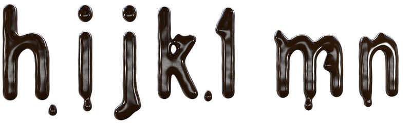 Chocolate font food type for sweet design. 3d render of h i j k l m n letters made from delicious dark chocolate.