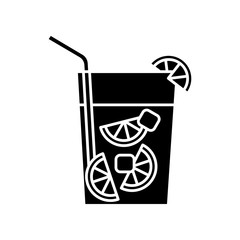 Caipirinha black glyph icon. Brazilian cocktail. Alcoholic beverage with lime and sugar. Traditional drink. All-day cocktail. Silhouette symbol on white space. Vector isolated illustration