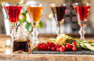 Different Bitters And Liqueurs in the bar
