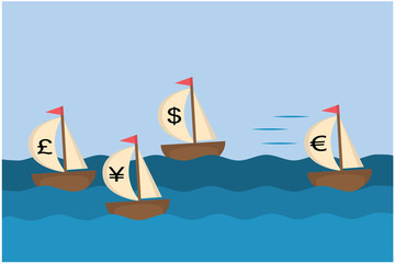ships sailing with money icons sail on a race