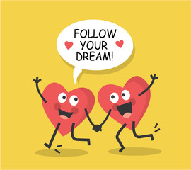 valentines day red cute hearts hold hands and run towards dream