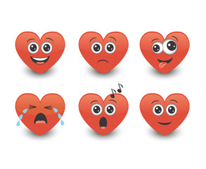set of red cute emoticon hearts