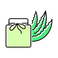 Organic wax green color icon. Aloe vera cream in jar. Organic lotion with medicinal herbs. Plant based cosmetic. Skincare product with healing effect. Beauty treatment. Isolated vector illustration