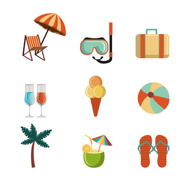 bundle of summer season set icons vector illustration design