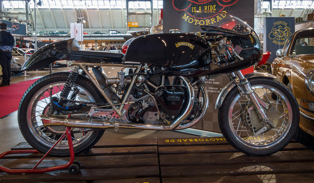STUTTGART, GERMANY - MARCH 17, 2016: Racing motorcycle Egli-Vincent, 1967. Europe's greatest classic car exhibition "RETRO CLASSICS"