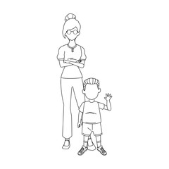 mother with her son standing icon, flat design