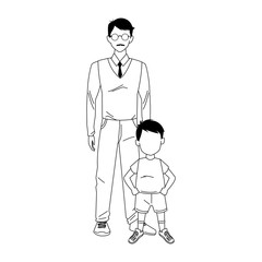 father and son standing icon, flat design