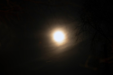 moon in the skytraffic in the city at night, stockholm, sweden, nacka