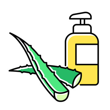 recommend clip art: Herbal lotion color icon. Plant based gel and natural liquid soap. Organic bathing product. Dermatology. Moisturizer with aloe vera extract. Hygiene and skincare. Isolated vector illustration