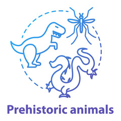 Prehistoric animals concept icon. Paleontological researching. Study of extinct and mythical animals. Evolution theory Vector isolated outline RGB color drawing