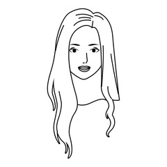 young woman with long hair, flat design