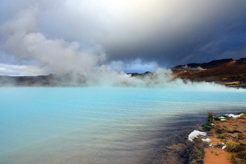 Geothermal region of Hverir in Iceland near Myvatn Lake, Iceland, Europe