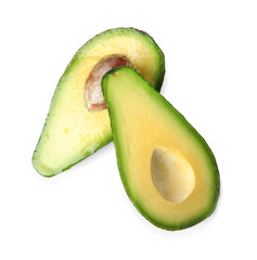 Tasty raw avocado fruit isolated on white, top view
