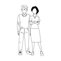 adult man and woman standing icon, flat design