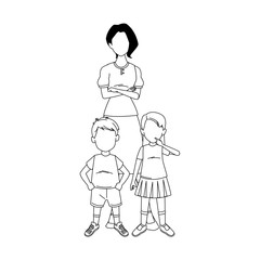 woman with little boy and girl standing