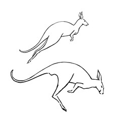 Two sketched jumping wallabies on white background.