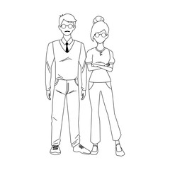 Fototapeta na wymiar adult man and cool woman standing icon, flat design