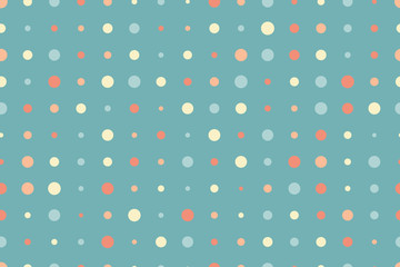 Seamless vector pattern or texture with colorful polka dots on white background for kids backgroun.