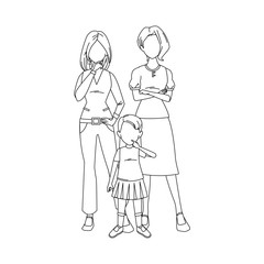 Fototapeta na wymiar women with little girl standing, flat design