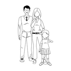 man and woman with little girl icon, flat design