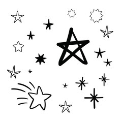 Hand drawn stars. Star doodle collection.