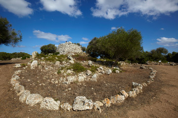 The megalithic monolith stones in the Talatí de Dalt settlement, Minorca, Balearic Islands, Spain