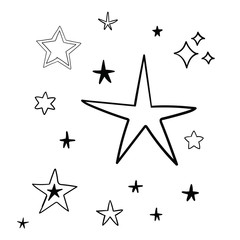 Hand drawn stars. Star doodle collection.
