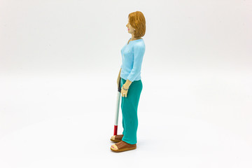 Isolated Disabled Young Blind Woman with Walking Stick. Good for Educational Purposes to Teach Children. Disability Toy Concept. Inclusive and Equal Opportunity Toy. - Photography