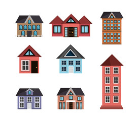 bundle of buildings and houses vector illustration design